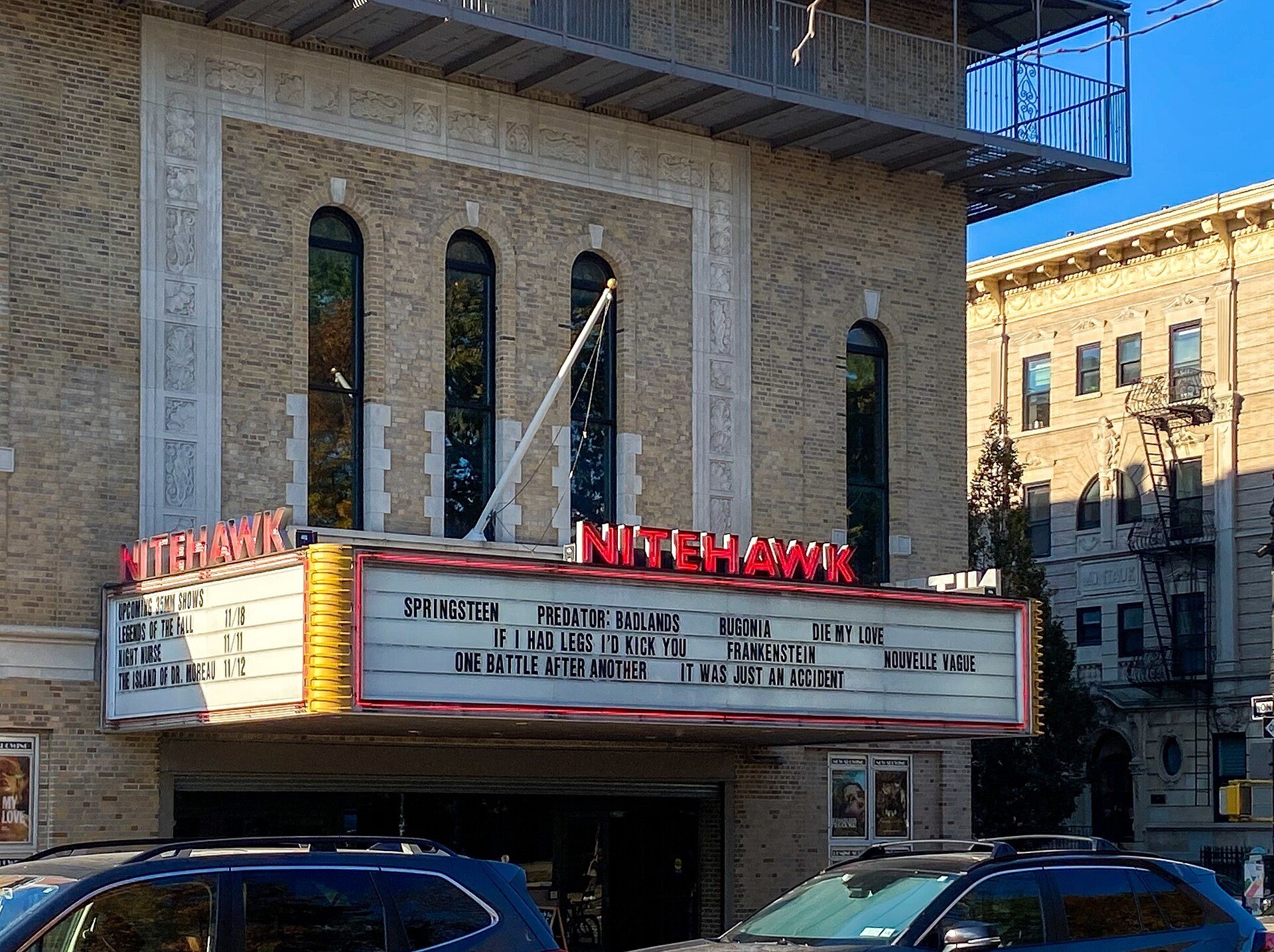 The Nitehawk Prospect Park marquee on the restored Pavilion theater