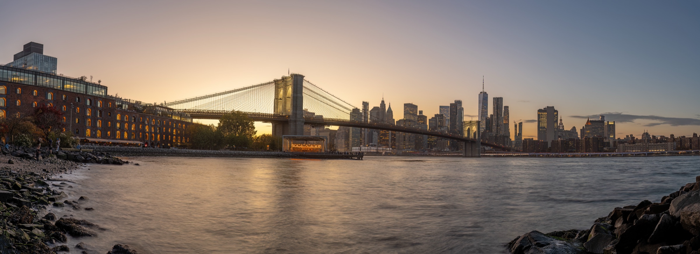 Manhattan skyline in soft morning light, seen from across the water