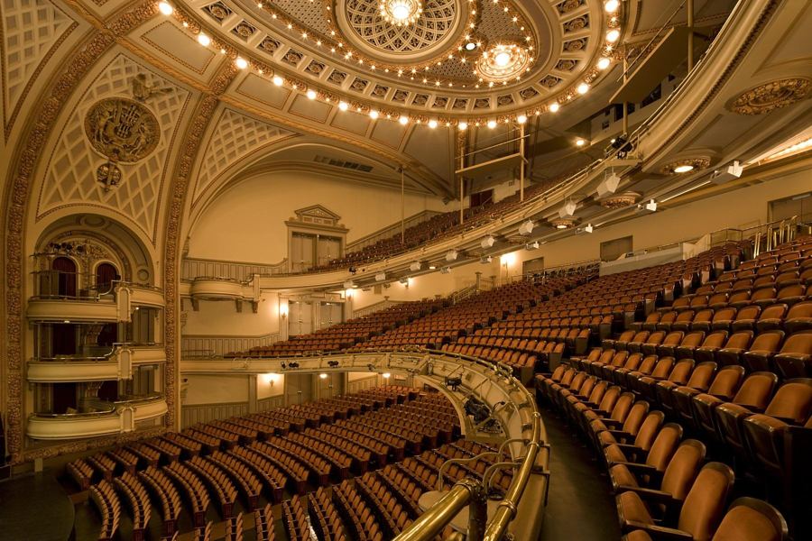 The gilded tiers and ceiling of the Howard Gilman Opera House at BAM