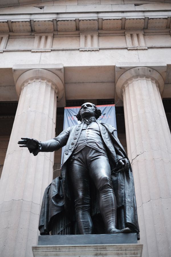 The bronze George Washington in front of Federal Hall