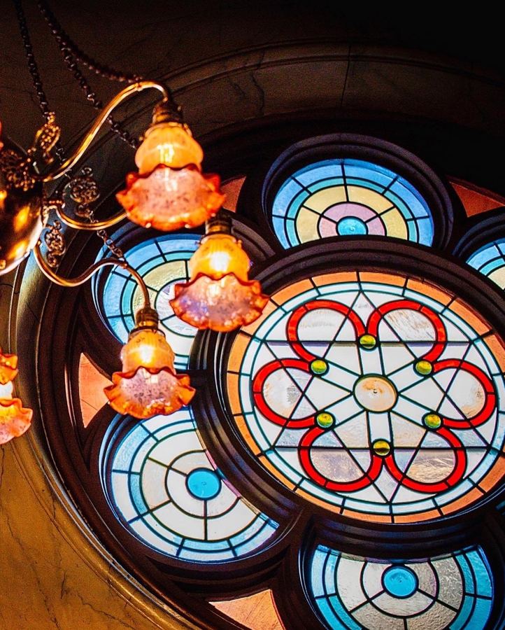 Stained-glass detail in the sanctuary at the Museum at Eldridge Street