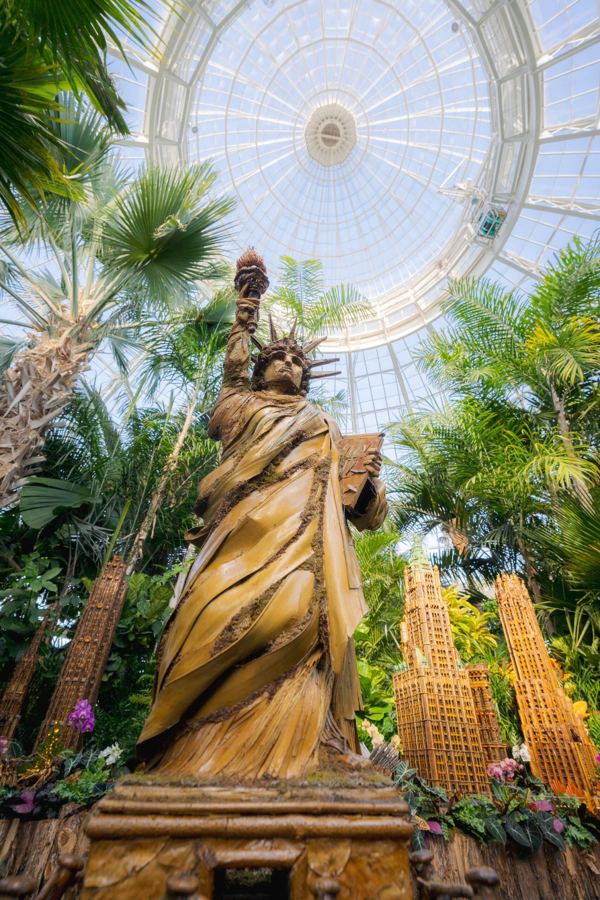 A plant-made Statue of Liberty under the glass dome of the Enid A. Haupt Conservatory