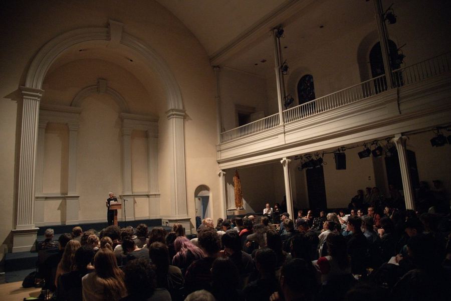 Eileen Myles performing at the Poetry Project's 60th Anniversary Celebration in St. Mark's Church, September 2026