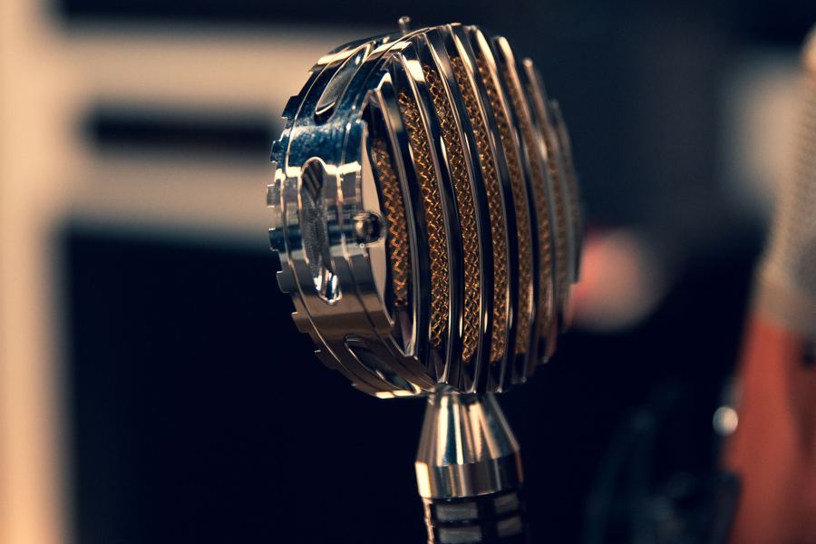 A vintage microphone on a stand