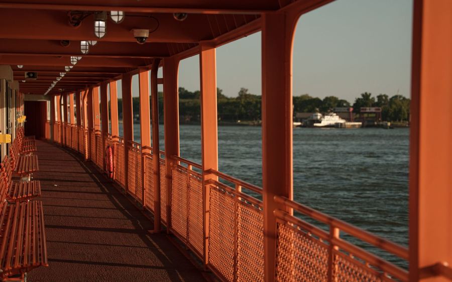 The open deck of a Staten Island Ferry