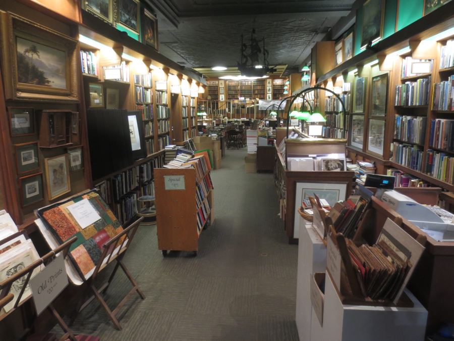 Book-lined shelves on the first floor of Argosy Book Store