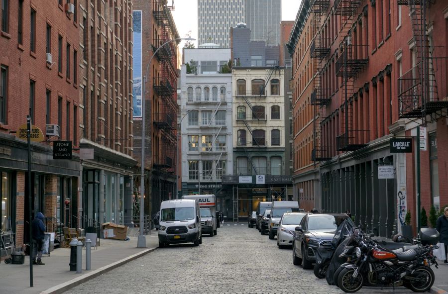Crosby Street in SoHo lined with landmark loft buildings