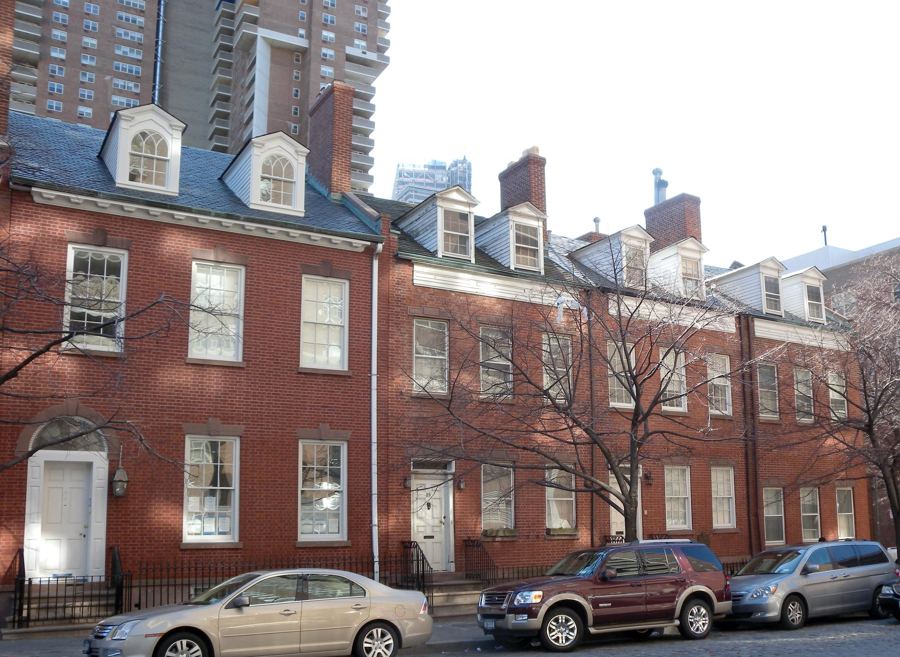 The restored Federal-style rowhouses at 29–41 Harrison Street in Tribeca
