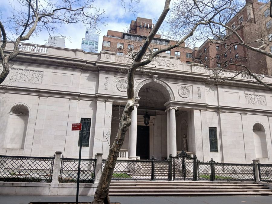 The marble McKim, Mead & White library building of the Morgan, seen from the front