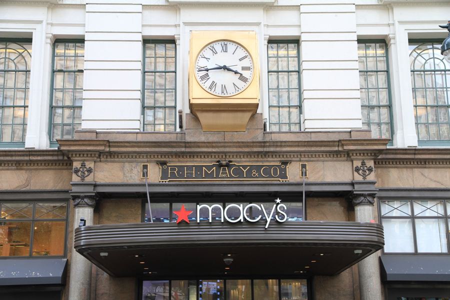 The gold R.H. Macy & Co. clock above the Broadway entrance of Macy's Herald Square