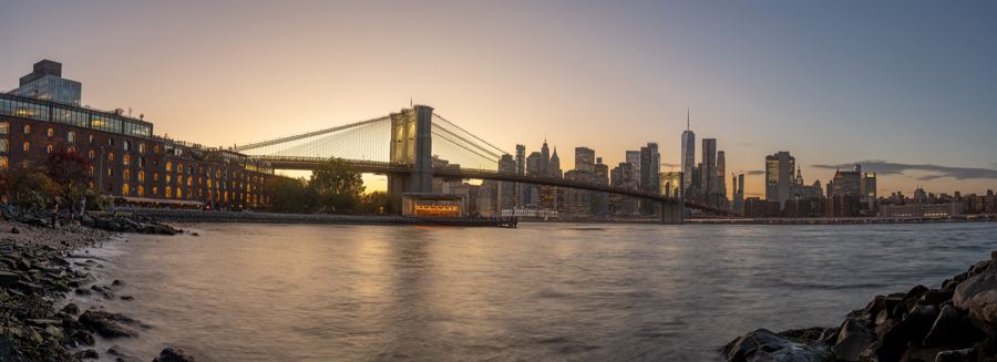 Manhattan skyline in soft morning light, seen from across the water