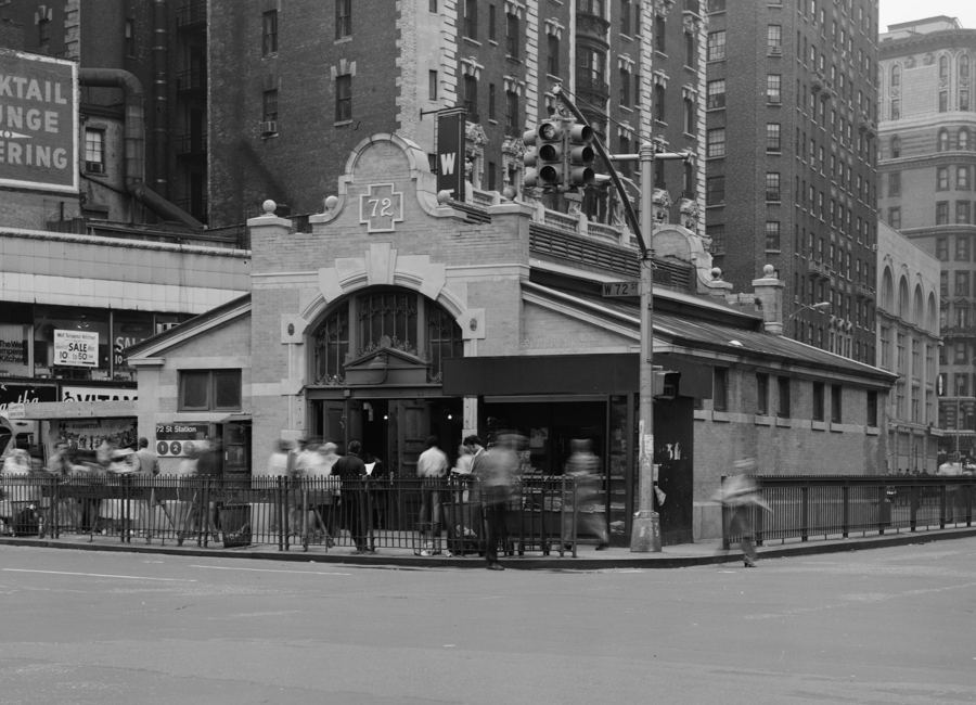 The 1904 subway entrance house at 72nd Street and Broadway, a small brick and limestone pavilion with a curved roofline