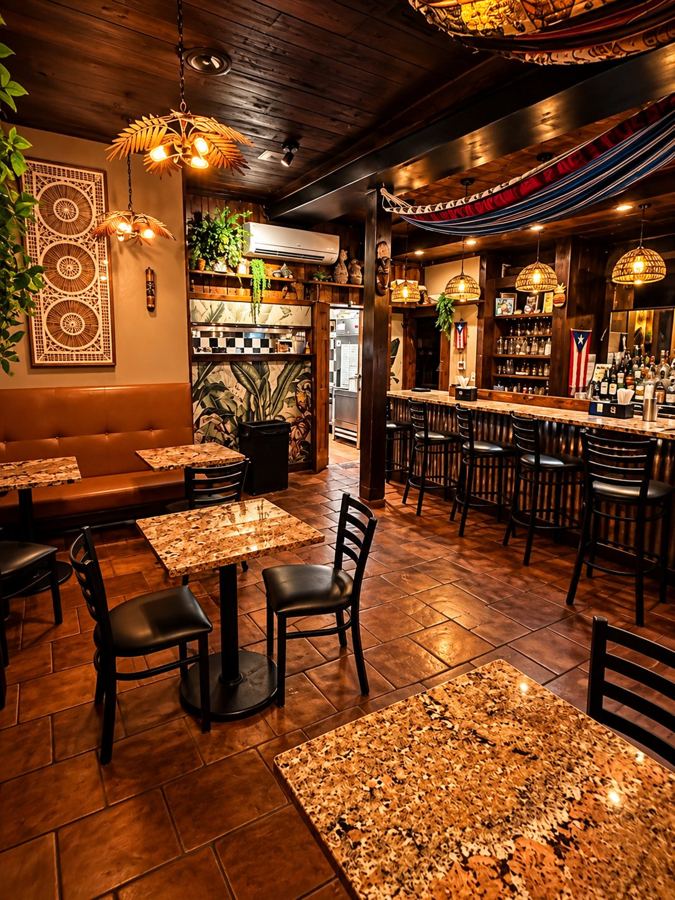 The bar and dining room at Borikén