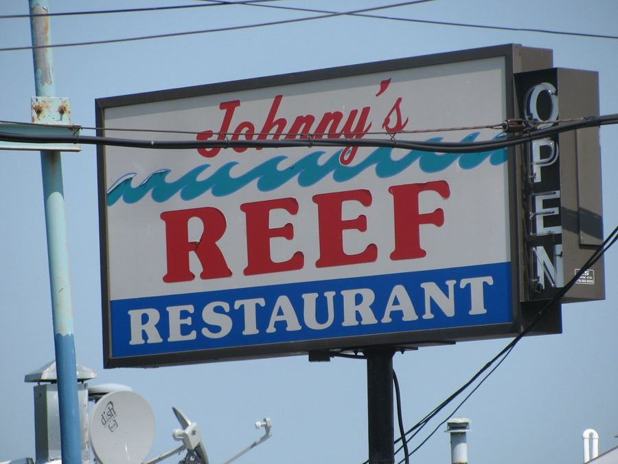The Johnny's Reef Restaurant sign on City Island