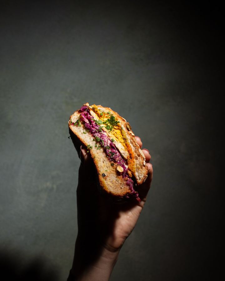 The chermoula chicken burger with red cabbage at Mottley Kitchen