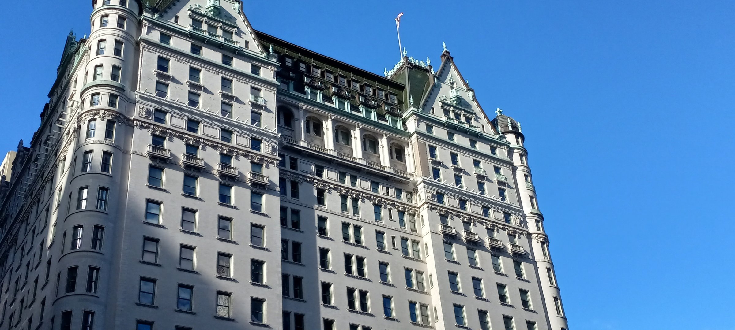 The Plaza's French Renaissance facade on Fifth Avenue at Central Park
