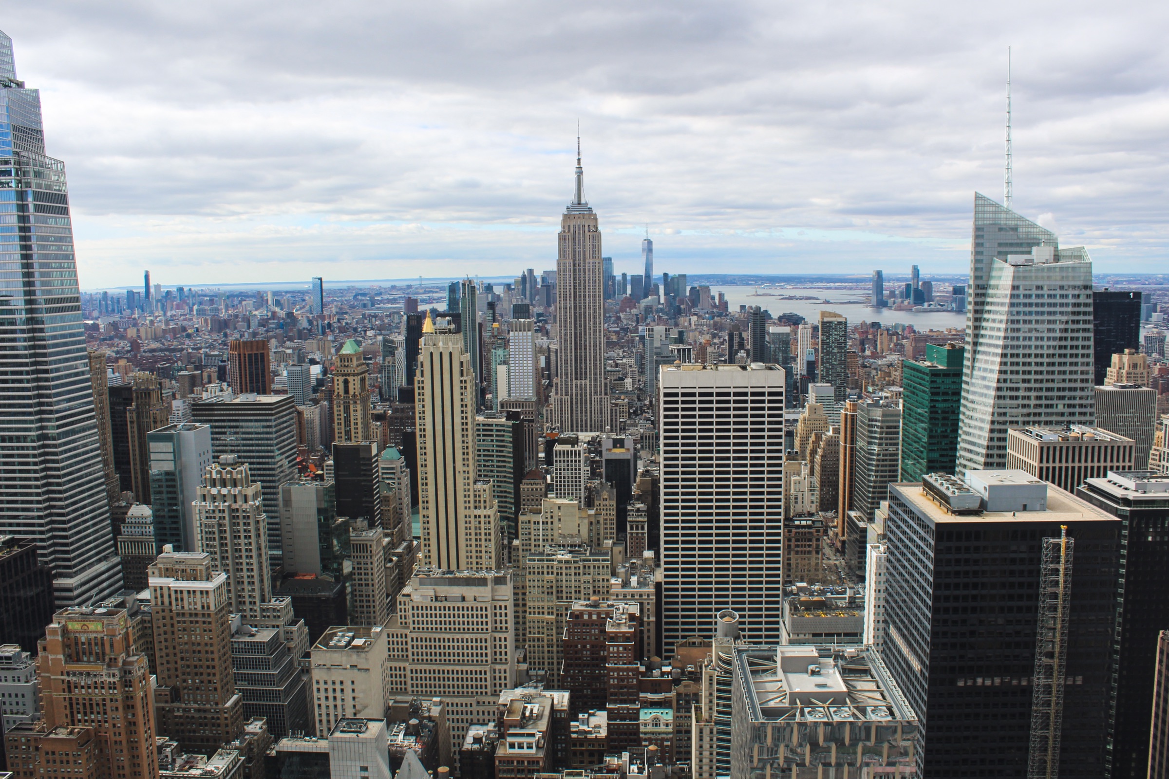 View south from Top of the Rock with the Empire State Building centered in the skyline